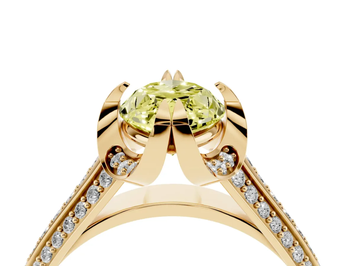 Fancy Yellow Marquise Cut Solitaire Pave Split Shank Ring with Four-Prong Setting Yellow gold
