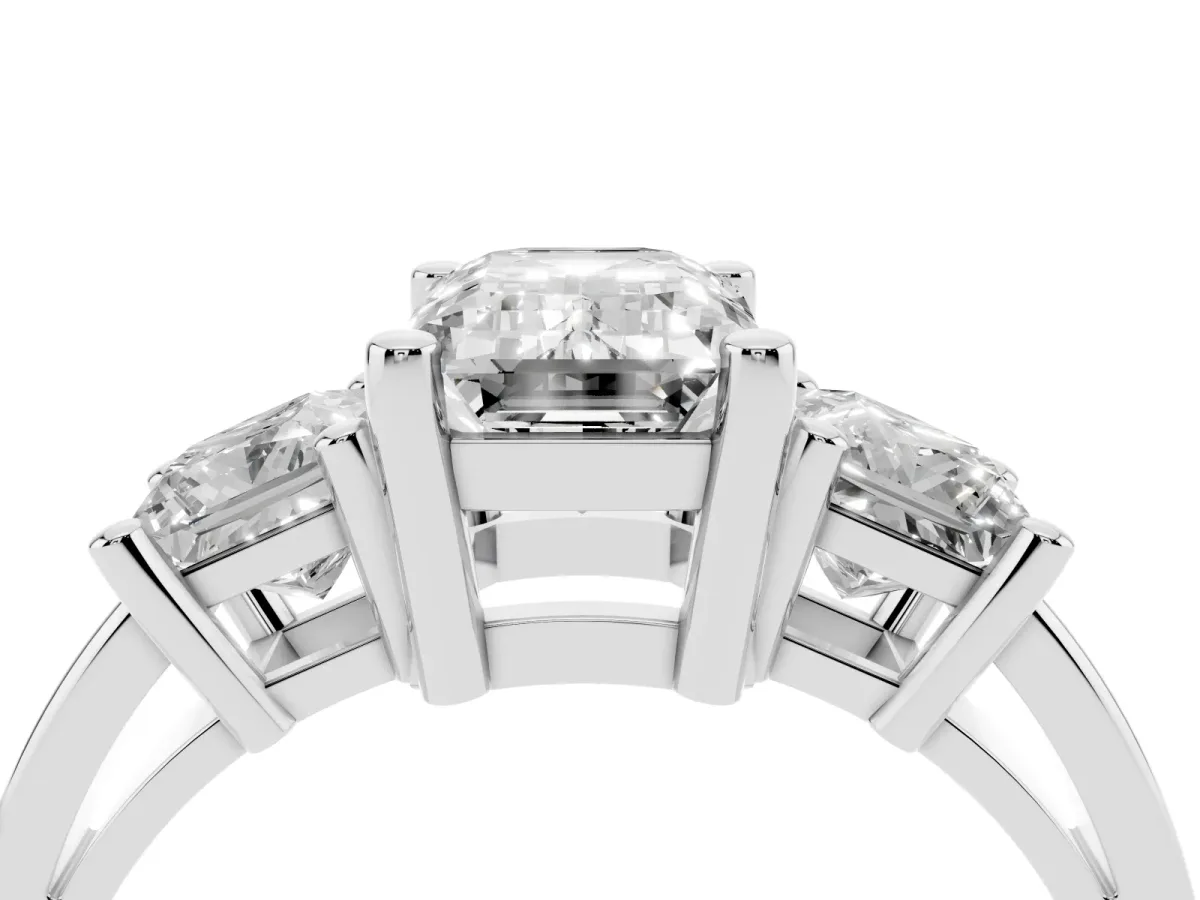 Three-Stone Emerald Cut Cut Solitaire Ring with Prong Setting Platinum