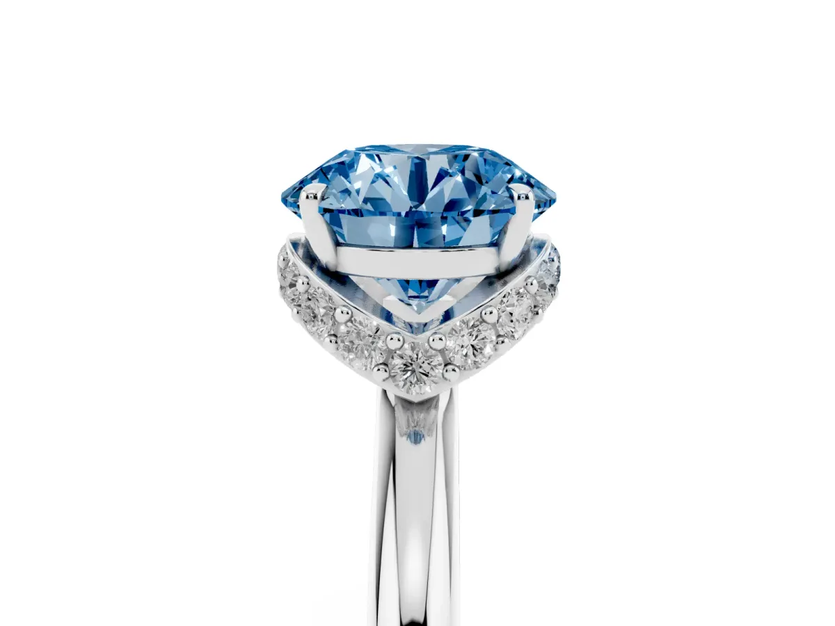 Fancy Blue Round Cut Brilliant Solitaire Engagement Ring with Six-Prong Setting and Classic Band White gold