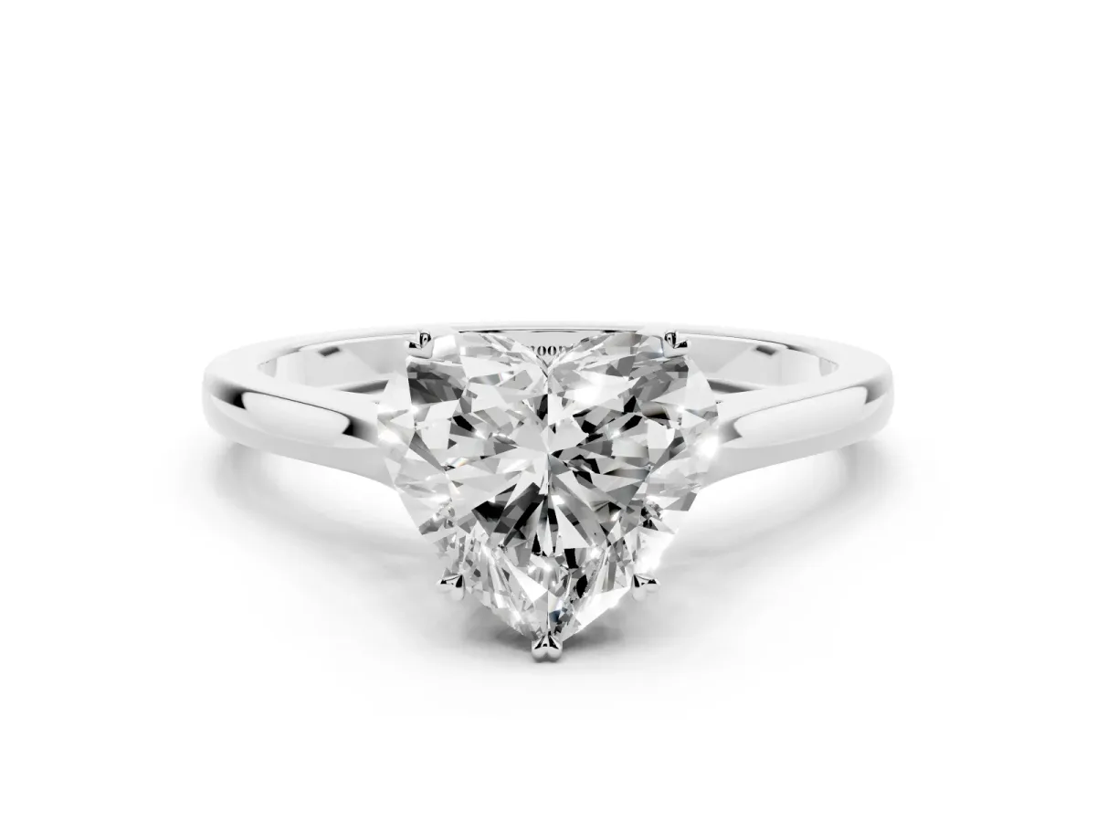 Heart Cut Solitaire Heart Prong Engagement Ring with Tapered Band White gold