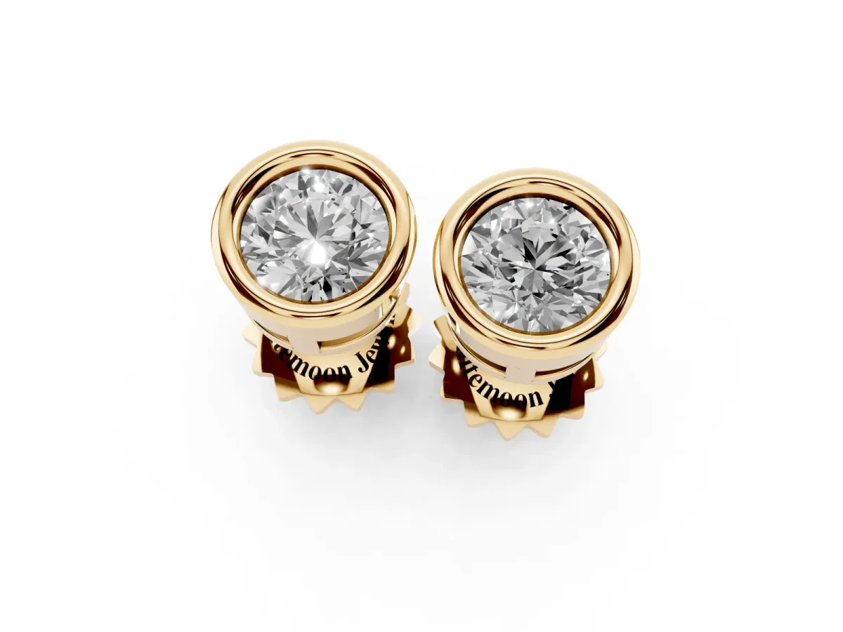 Bezel Set Round Diamond Stud Earrings Yellow gold