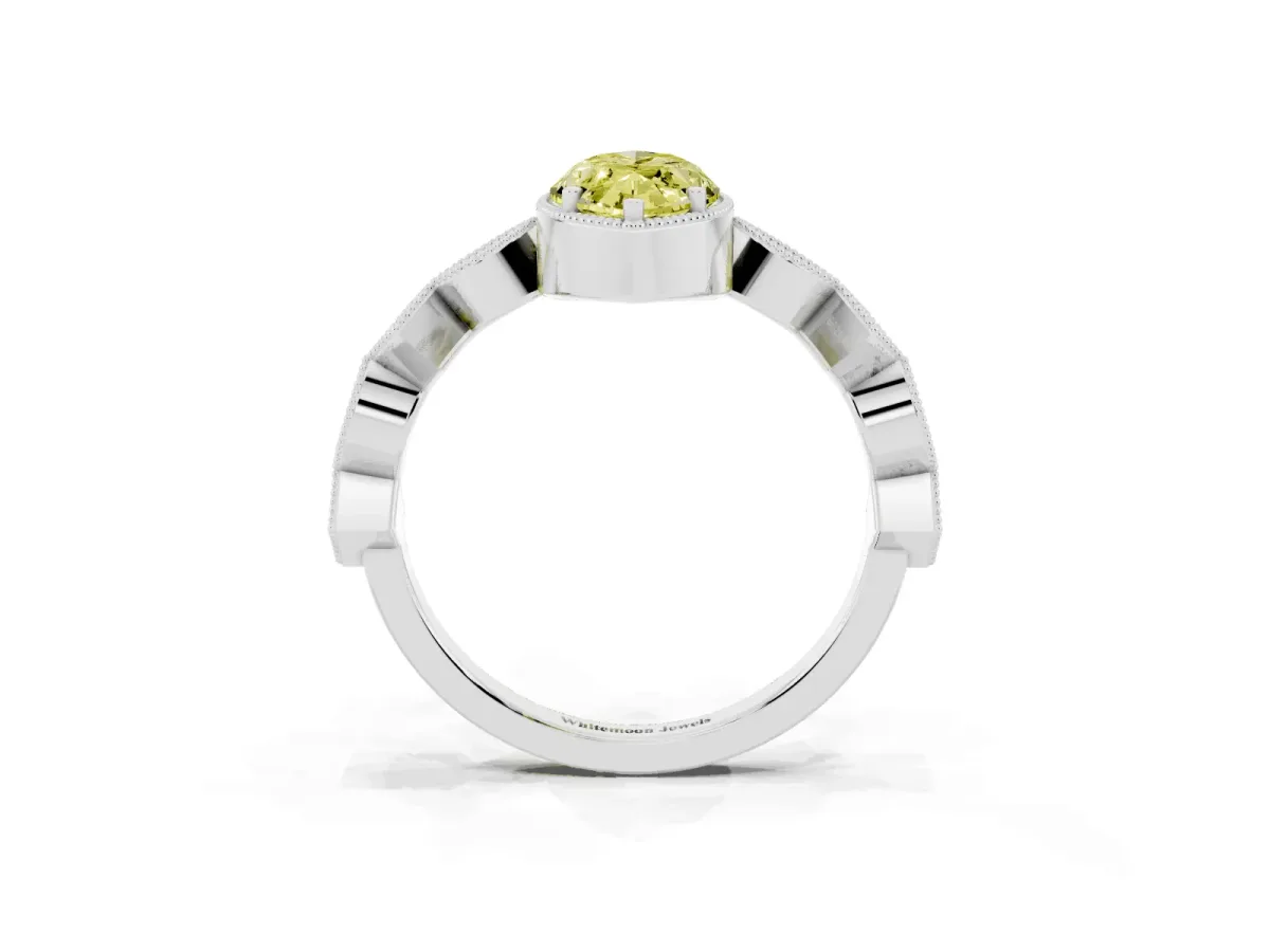 Fancy Yellow Marquise Cut Milgrain Marquise Diamond Twist Band Ring Silver
