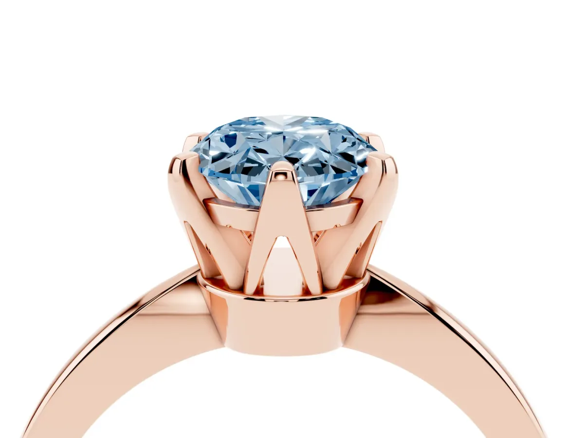 Fancy Blue Oval Cut Solitaire Engagement Ring with Six-Prong Setting and Tapered Band Rose gold