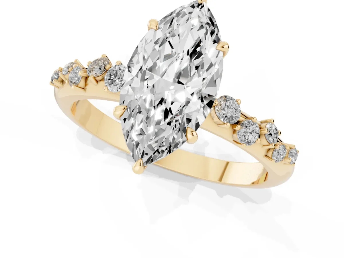 Marquise Cut Diamond Cluster Prong-Set Solitaire Ring Yellow gold