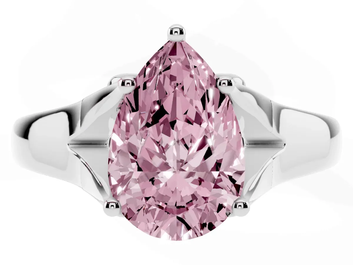 Fancy Pink Pear Cut Solitaire Diamond Ring with Cathedral Band and Four-Prong Setting Silver