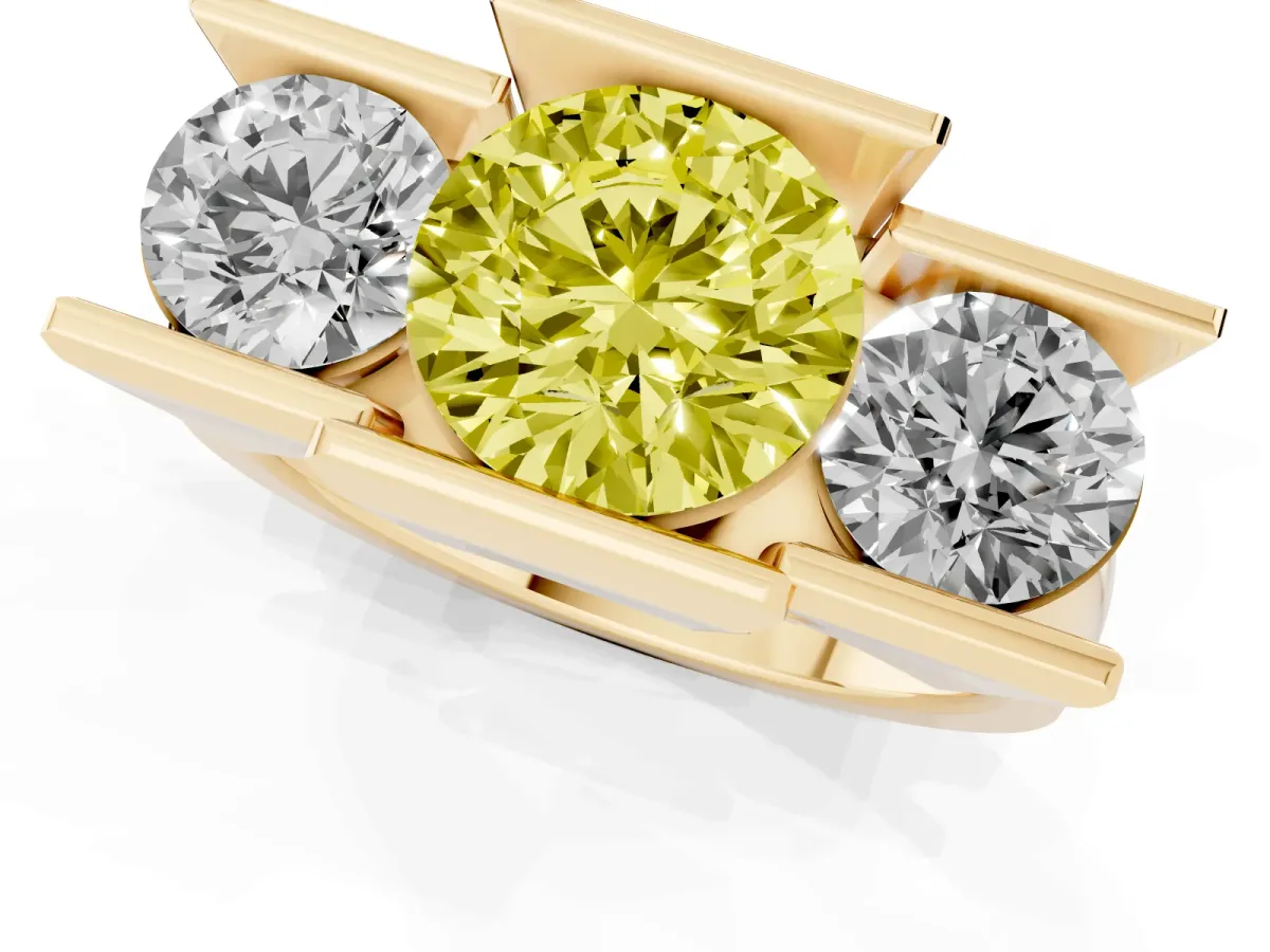 Fancy Yellow Three Stone Round Cut Cut Channel Set Diamond Ring Yellow gold