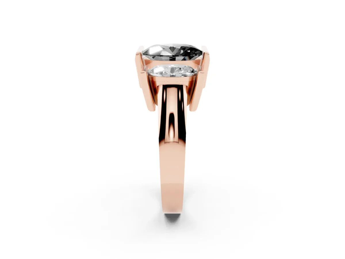 Fancy Black Three Stone Oval Cut Cut Channel Set Diamond Ring Rose gold