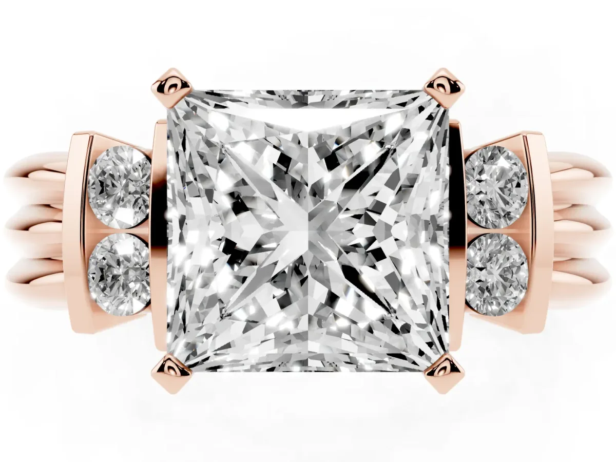 Princess Cut Cut Three-Stone Channel Set Ring with Bar Prongs Rose gold