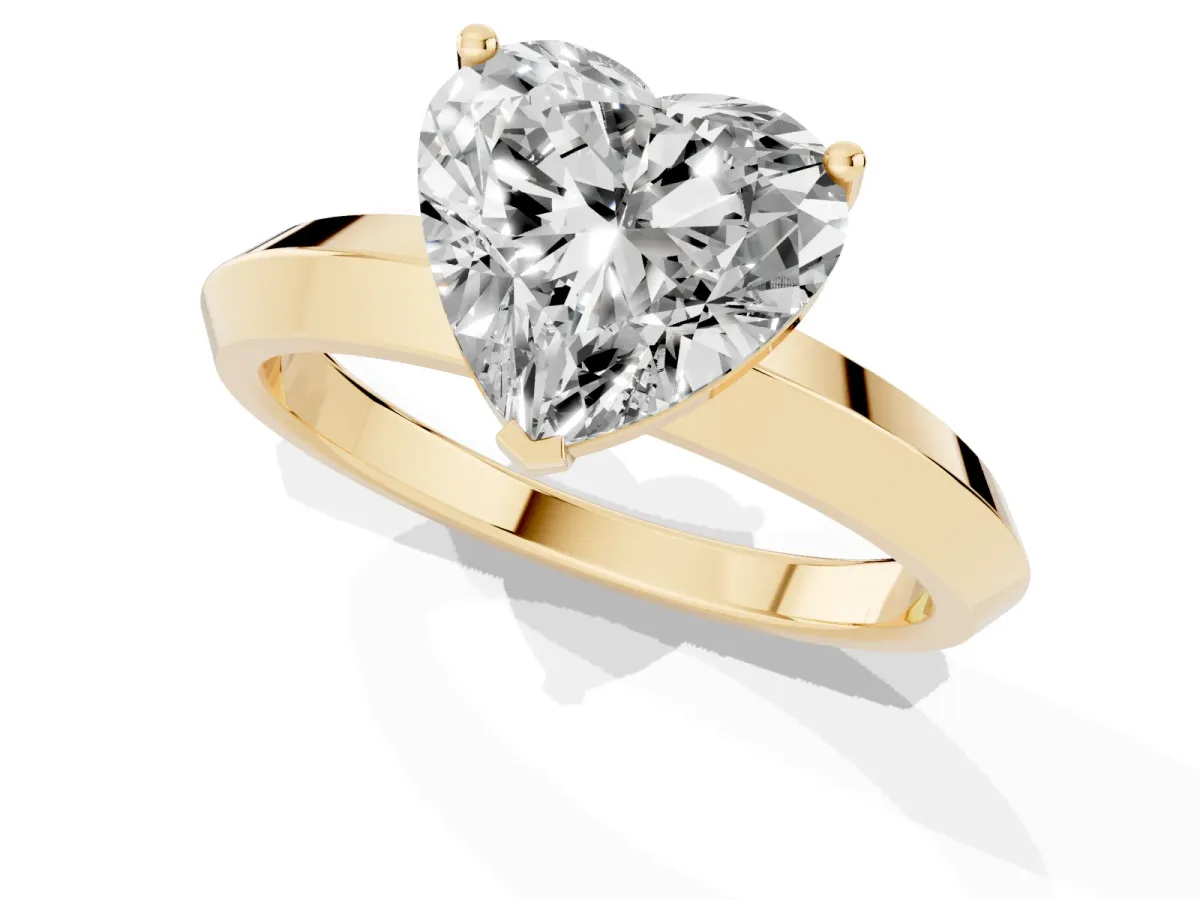 Heart Cut Cut Solitaire Engagement Ring with Flat Band and Four-Prong Setting Yellow gold