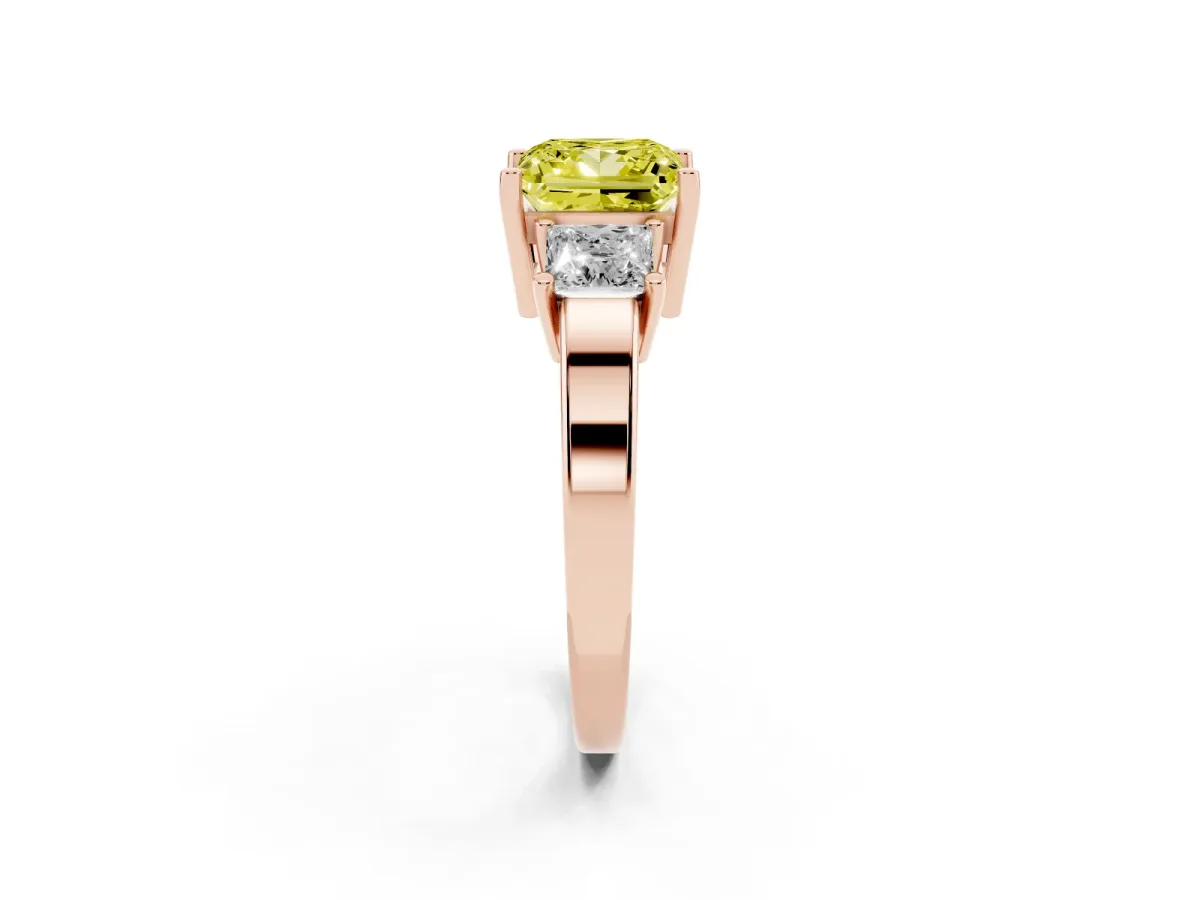 Fancy Yellow Three-Stone Princess Cut Cut Solitaire Ring with Prong Setting Rose gold