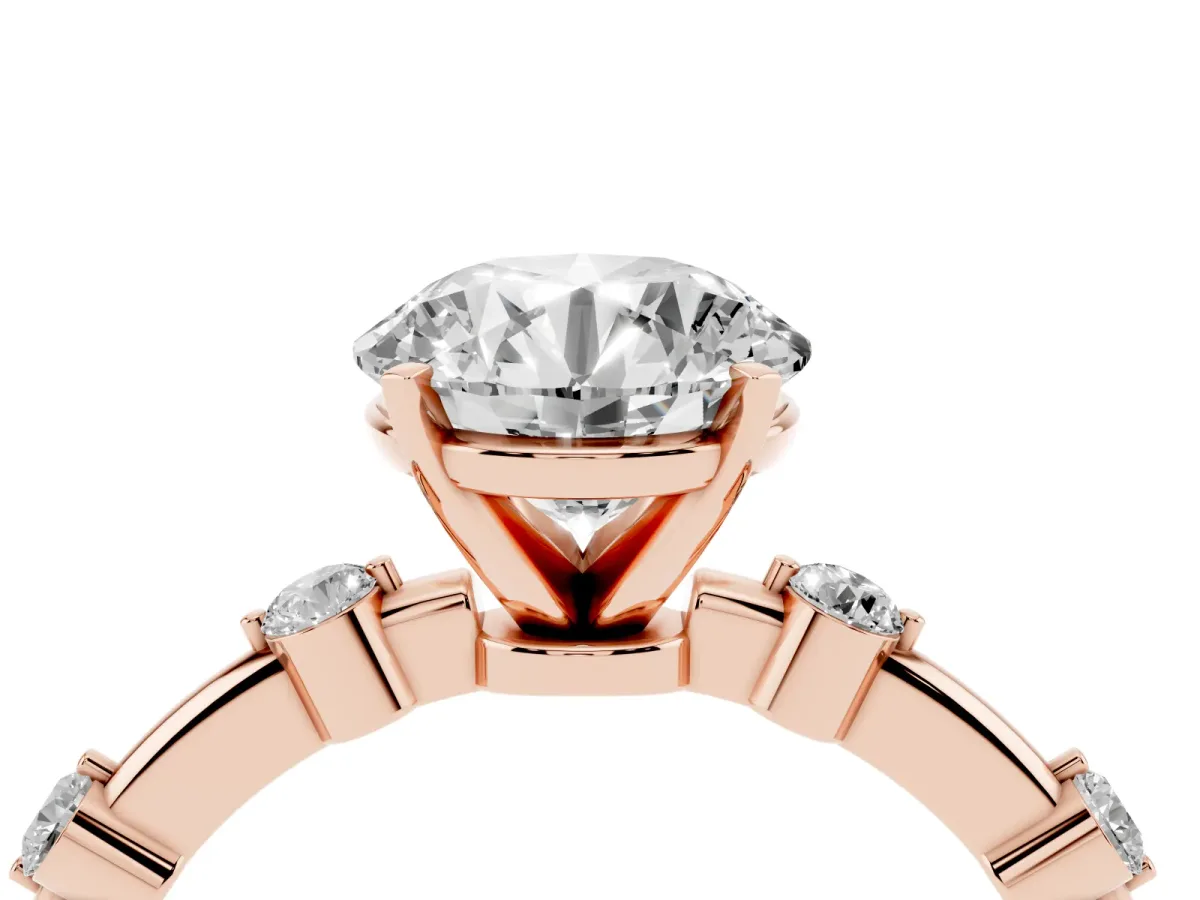 Round Cut Solitaire Diamond Ring with Bezel Set Side Stones and Prong Setting Rose gold