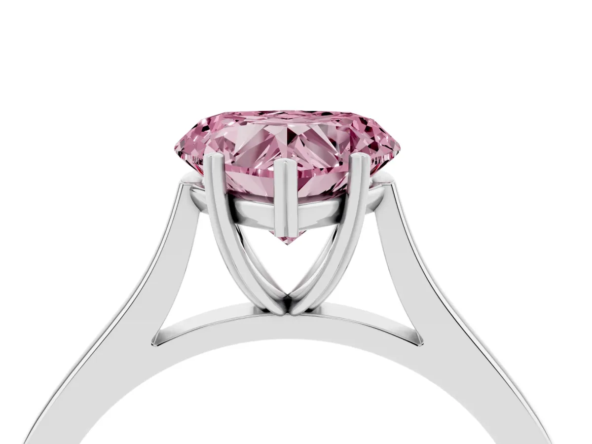 Fancy Pink Heart Cut Solitaire Heart Prong Engagement Ring with Tapered Band White gold
