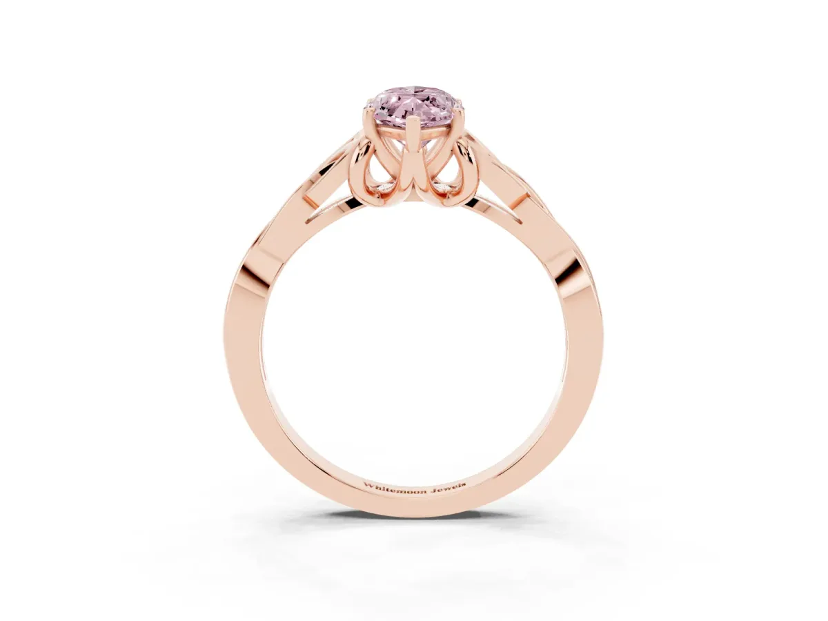 Fancy Pink Marquise Cut Diamond Solitaire Engagement Ring with Celtic Knot Band and Four-Prong Setting Rose gold