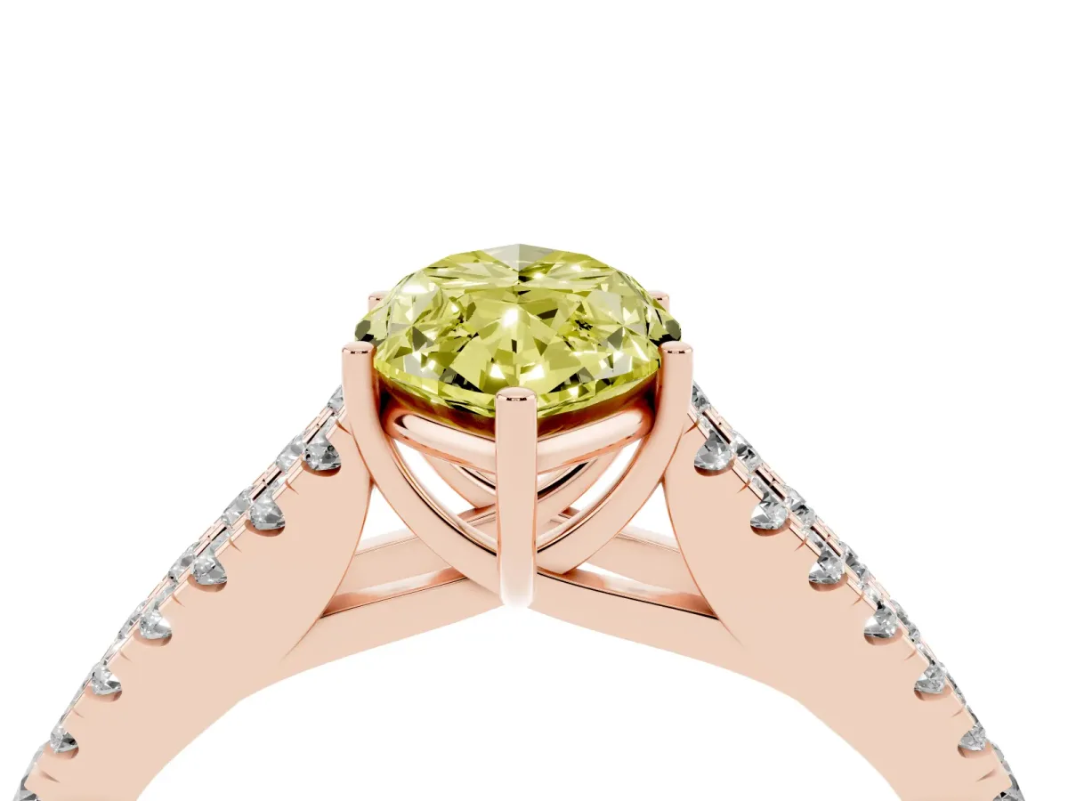 Fancy Yellow Marquise Cut Diamond Split Shank Pavé Engagement Ring with Four-Prong Setting Rose gold