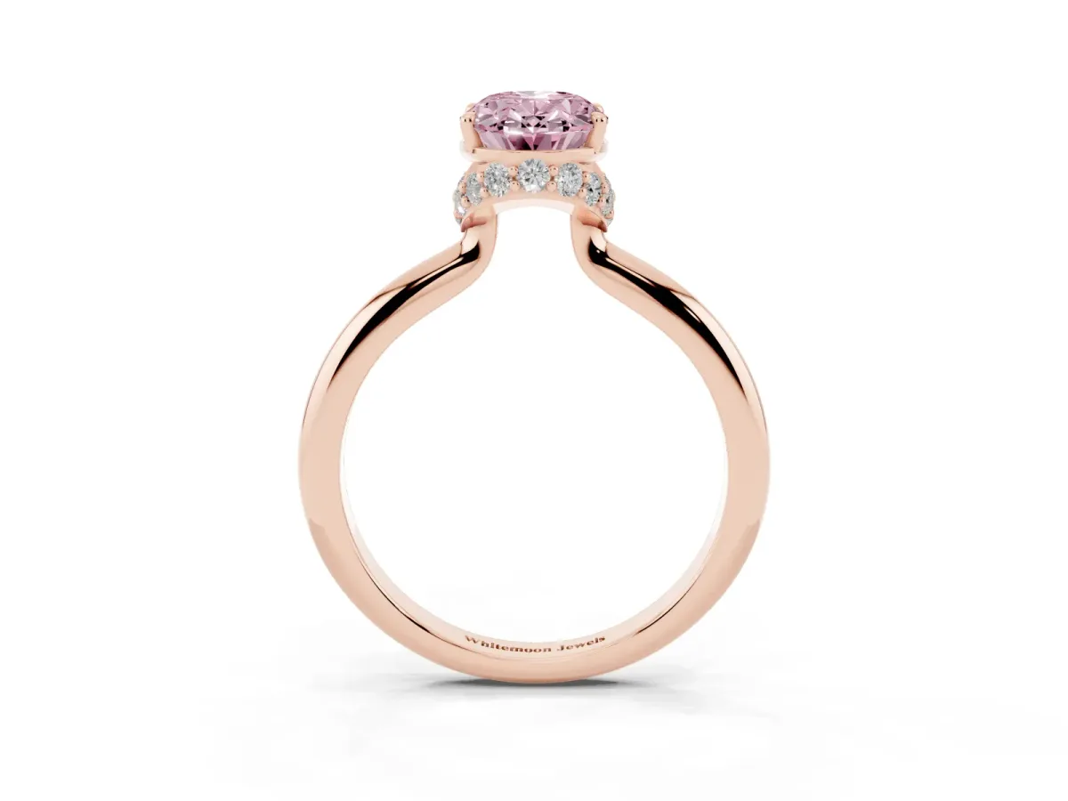 Fancy Pink Oval Cut Brilliant Solitaire Engagement Ring with Six-Prong Setting and Classic Band Rose gold