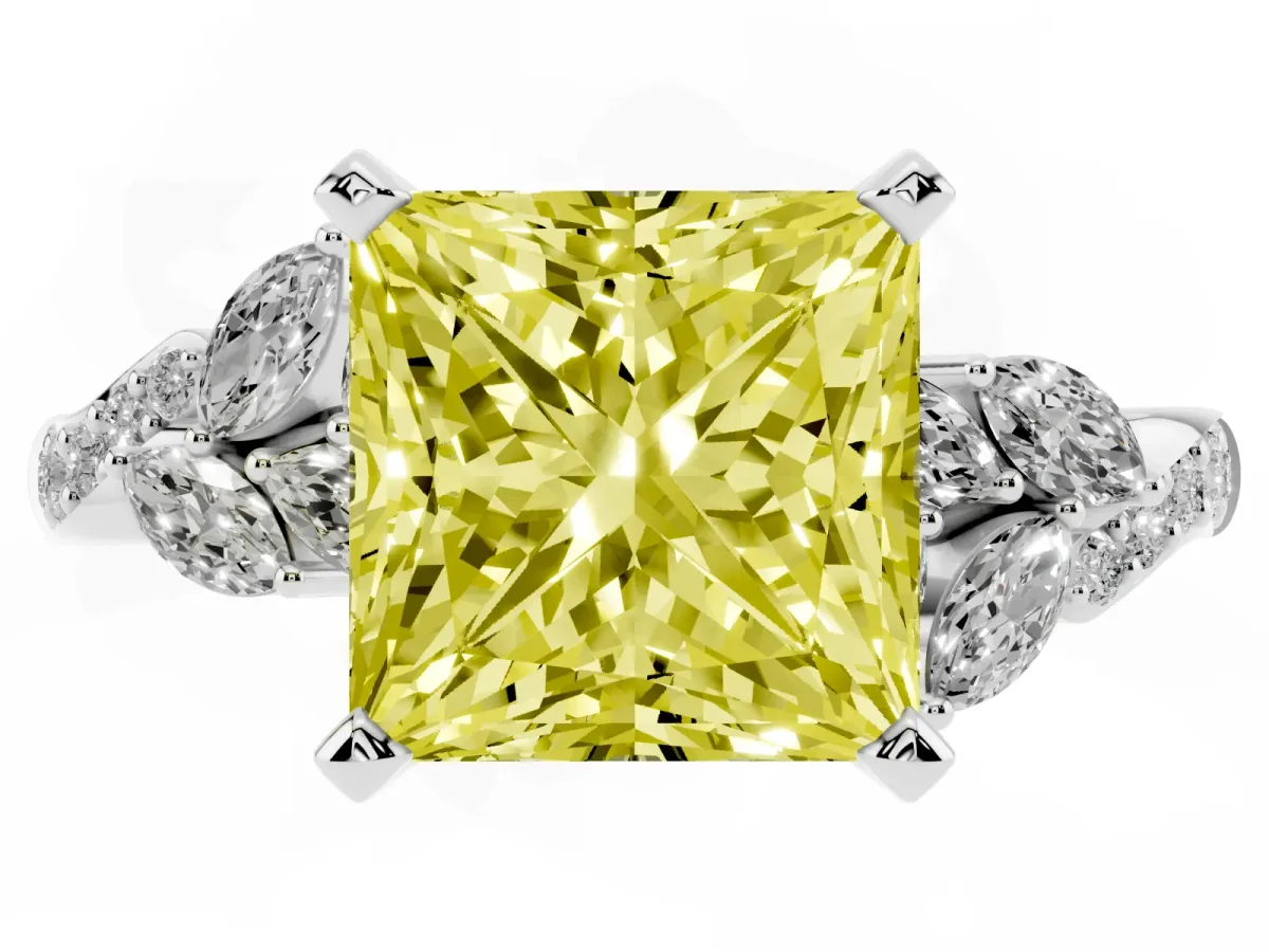 Fancy Yellow Princess Cut Solitaire Marquise Twist Band with Six-Prong Setting Silver