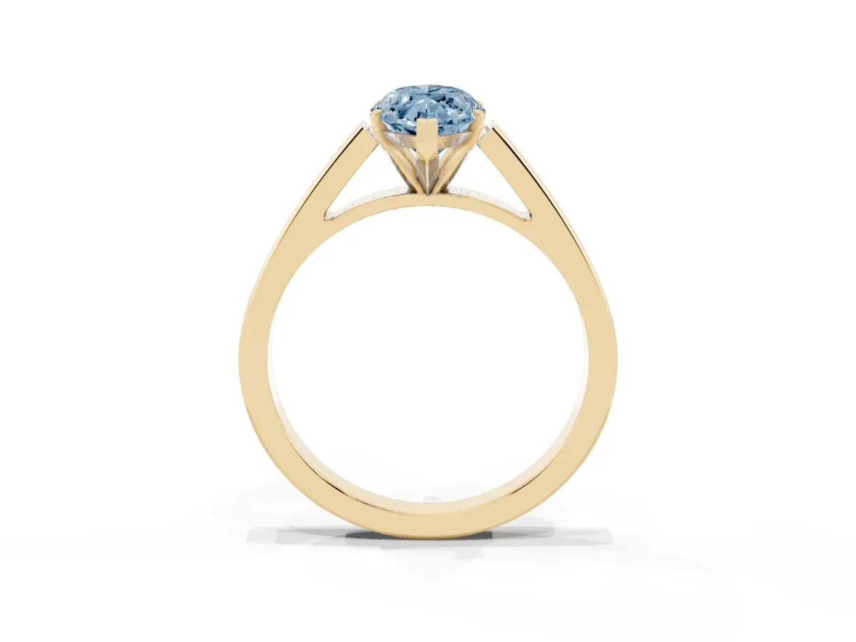 Fancy Blue Marquise Cut Solitaire Engagement Ring with Four-Prong Setting and Tapered Band Yellow gold