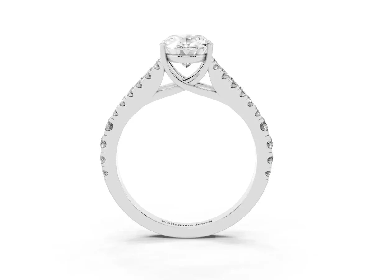 Oval Cut Diamond Split Shank Engagement Ring with Round Pavé and Prong Setting Platinum