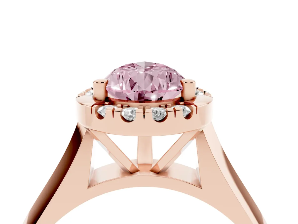 Fancy Pink Pear Cut Cut Halo Solitaire Engagement Ring with Square Band and Four-Prong Setting Rose gold