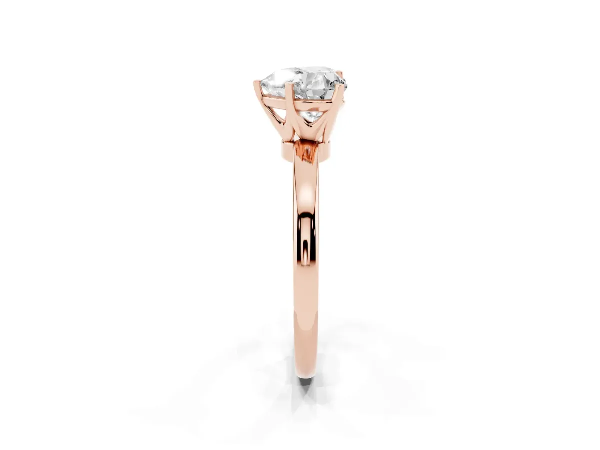 Heart Cut Solitaire Diamond Ring with Six-Prong Setting on a Classic Band Rose gold