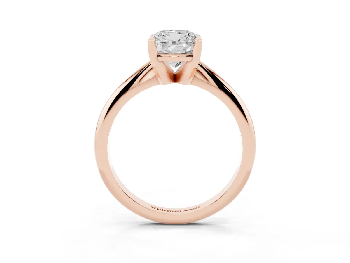 Cushion Cut Cut Solitaire Ring with Four-Prong Setting on a Classic Band Rose gold