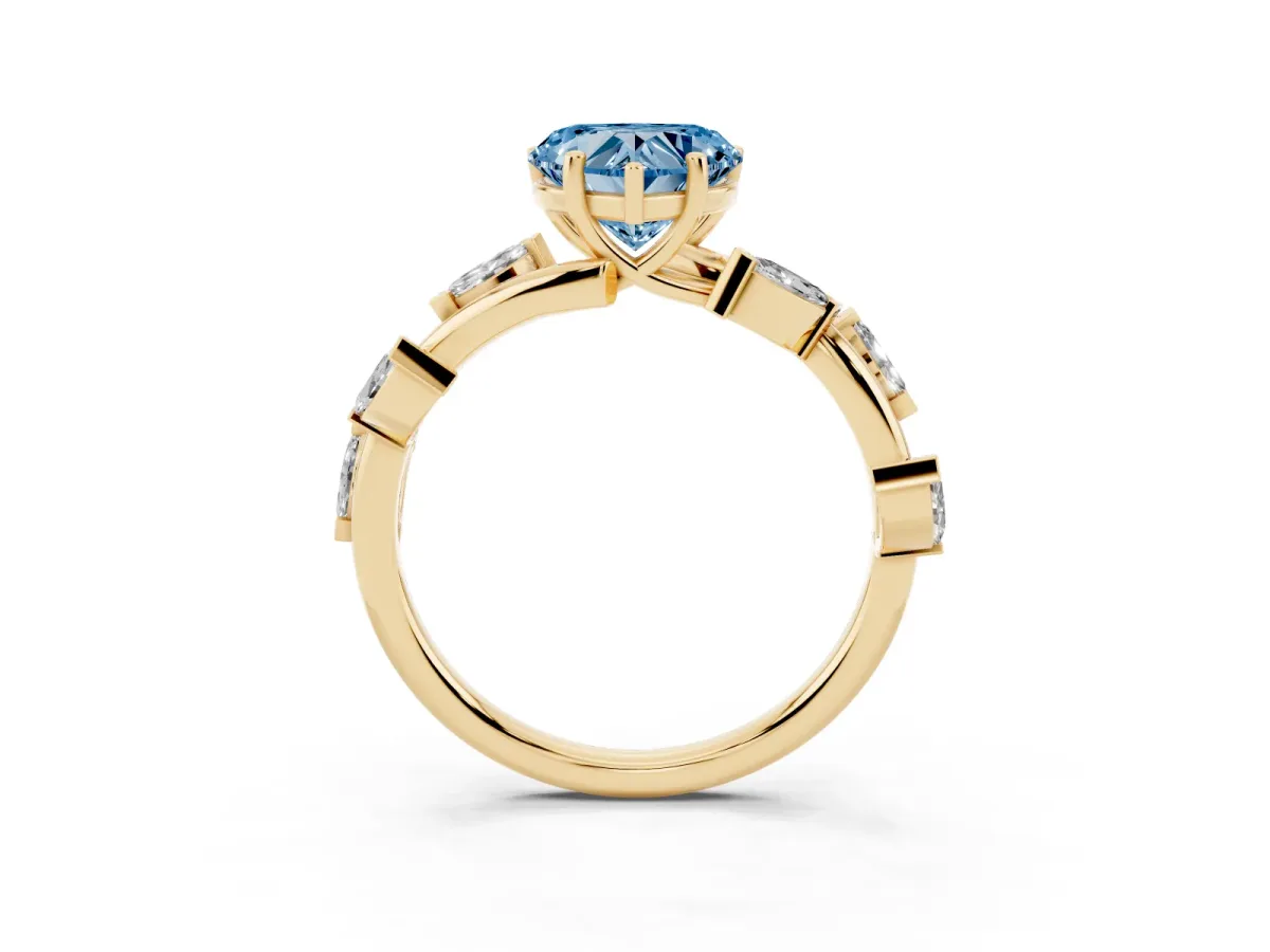 Fancy Blue Heart Cut Solitaire Twisted Band Marquise Accent Prong Setting Ring Yellow gold