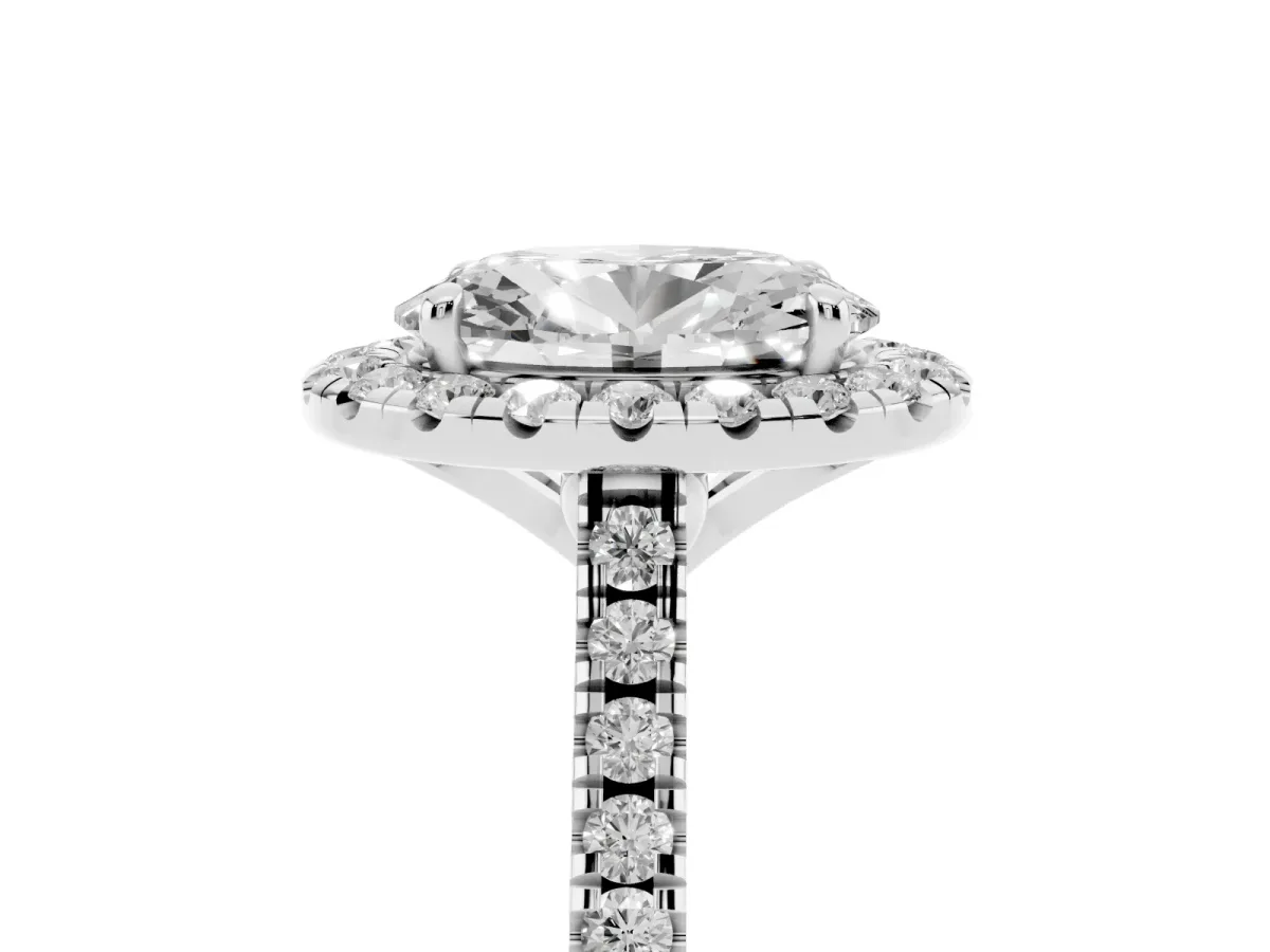 Oval Cut Diamond Cushion Halo Ring with Pavé Band Silver