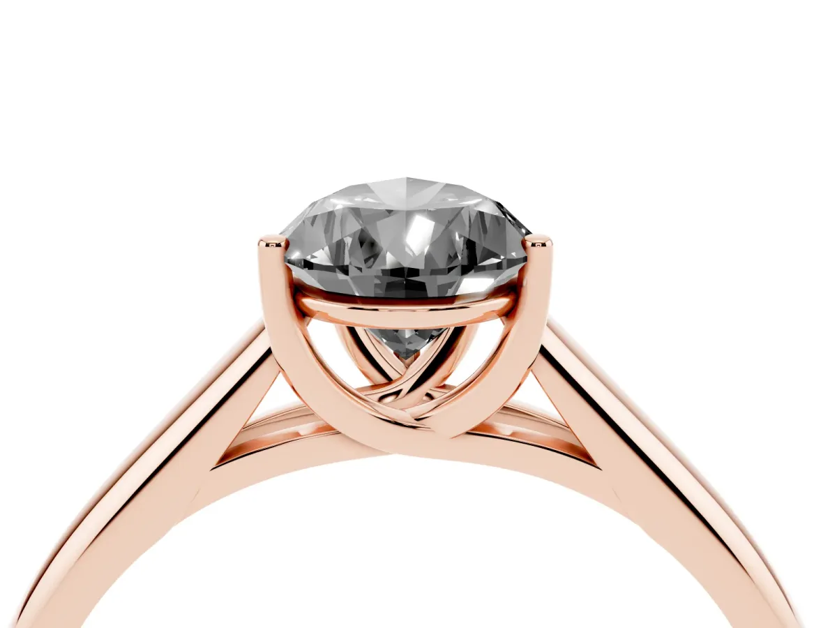 Fancy Black Pear Cut Solitaire Engagement Ring with Tapered Band and Four-Prong Setting Rose gold