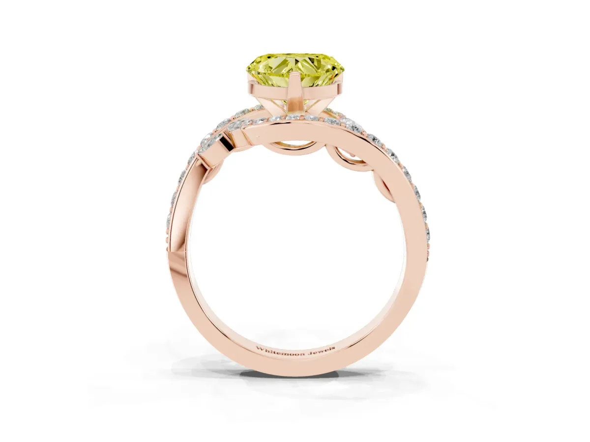 Fancy Yellow Heart Cut Solitaire with Pavé Twist Band and Four-Prong Setting Rose gold