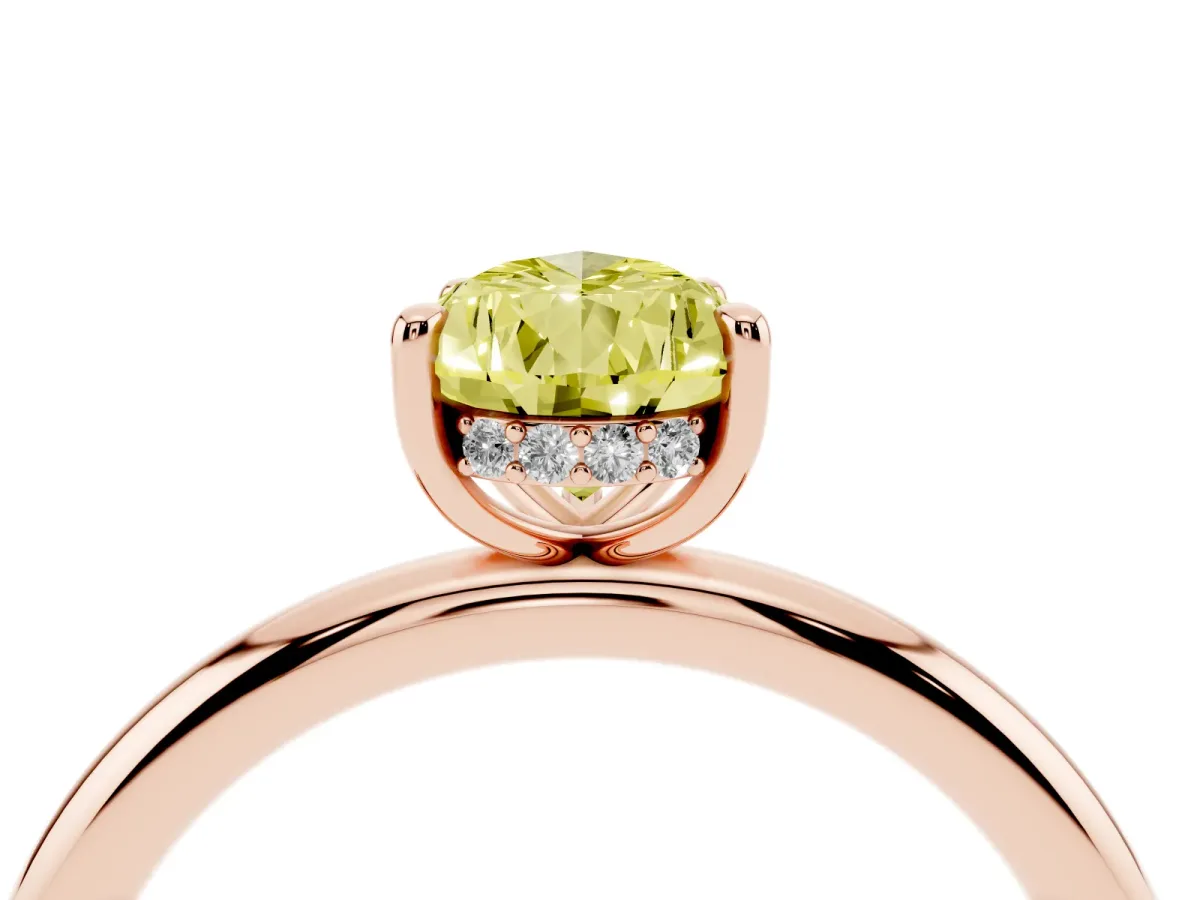 Fancy Yellow Pear Cut Diamond Solitaire Ring with Thin Band and Four-Prong Setting Rose gold