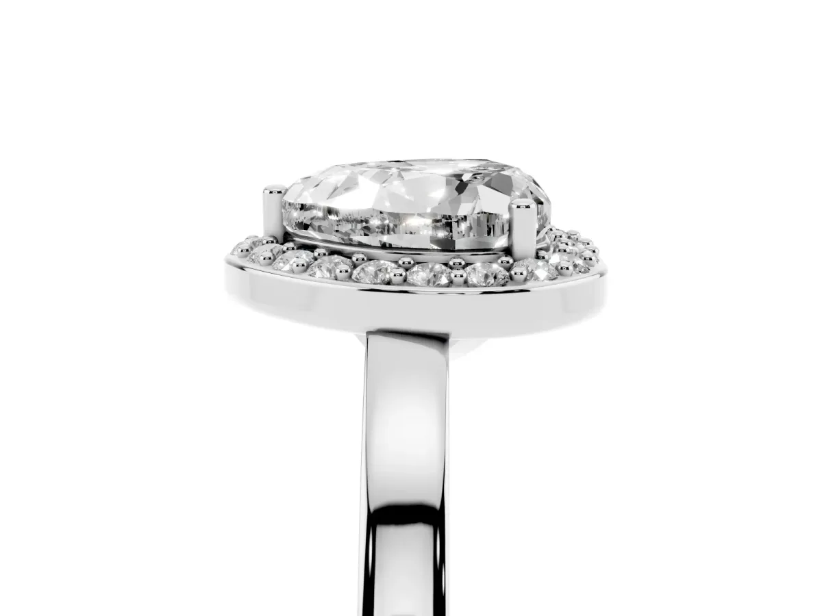 Heart Cut Halo Diamond Ring with Solitaire Band and Prong Setting Silver