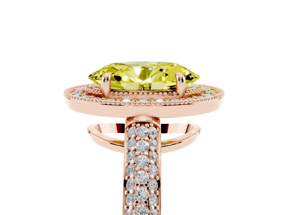 Fancy Yellow Oval Cut Cut Halo Diamond Pave Band with Four-Prong Setting Rose gold