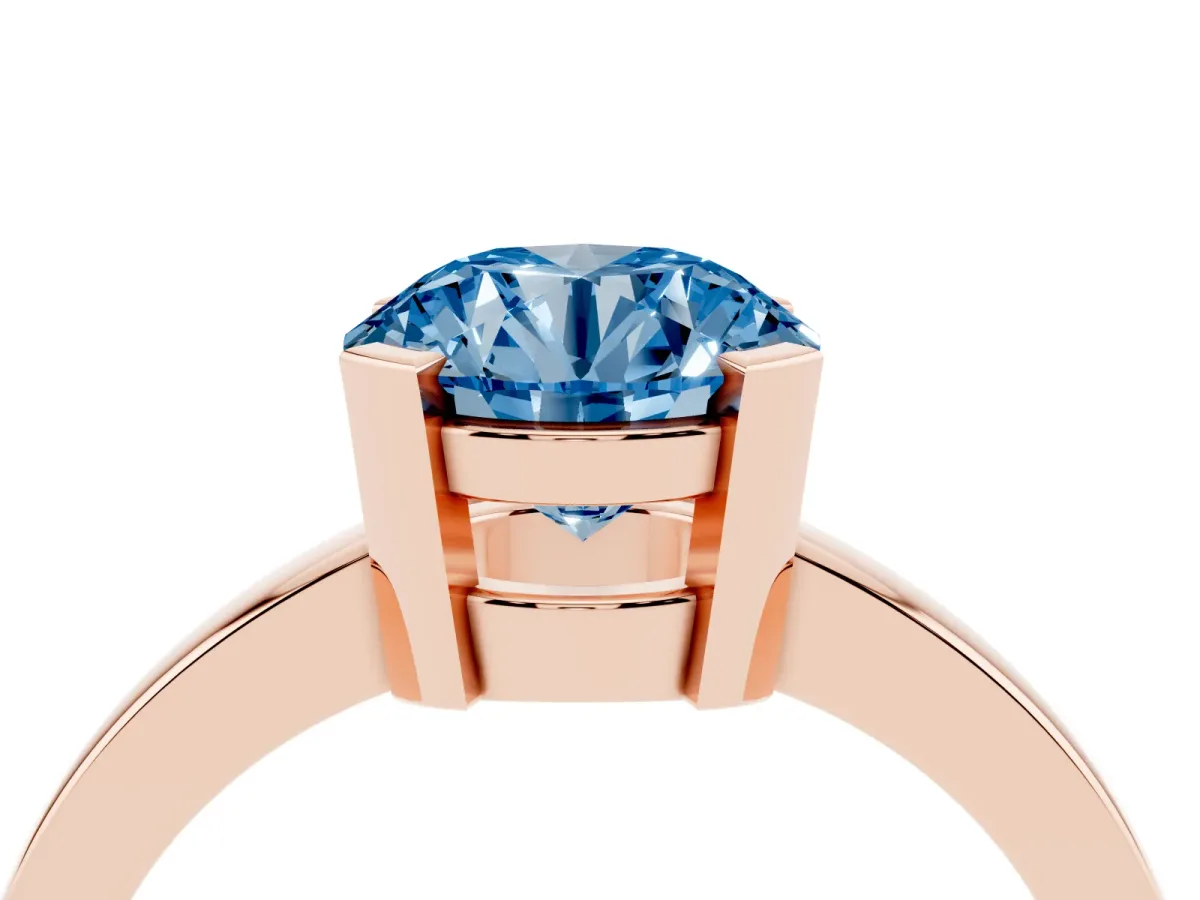 Fancy Blue Round Cut Cut Solitaire Ring with Four-Prong Setting and Classic Band Rose gold