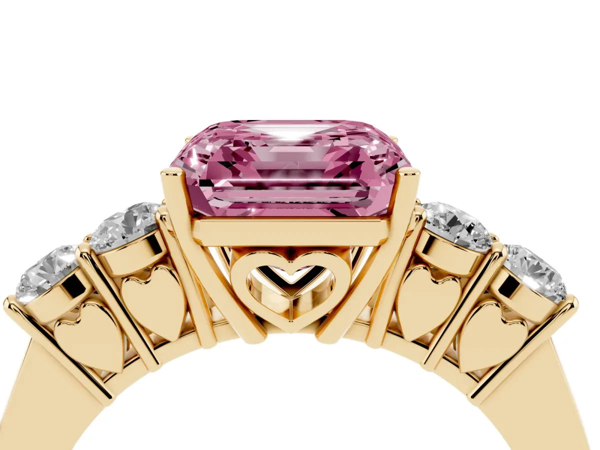 Fancy Pink Asscher Cut Cut Diamond Five-Stone Prong Set White Gold Ring Yellow gold