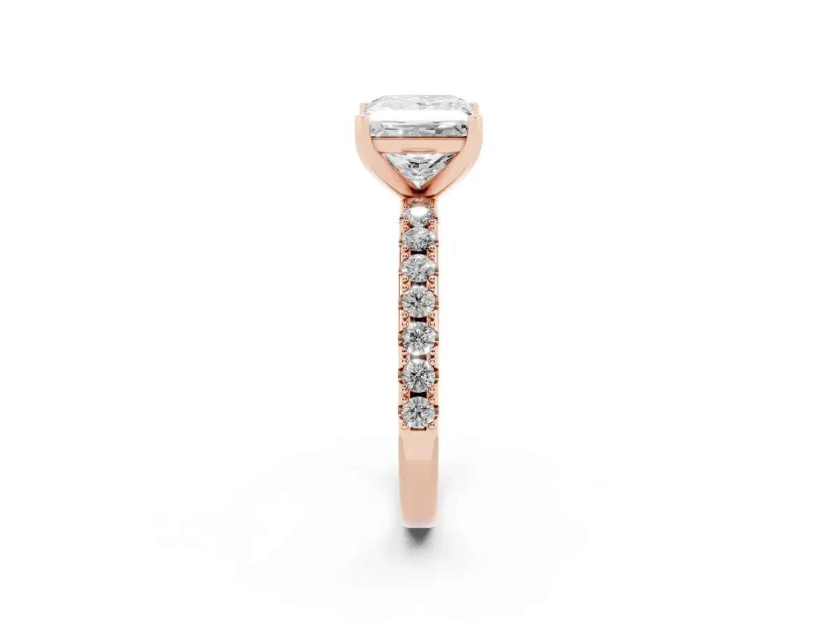 Princess Cut Diamond Solitaire Pavé Band with Four-Prong Setting Rose gold