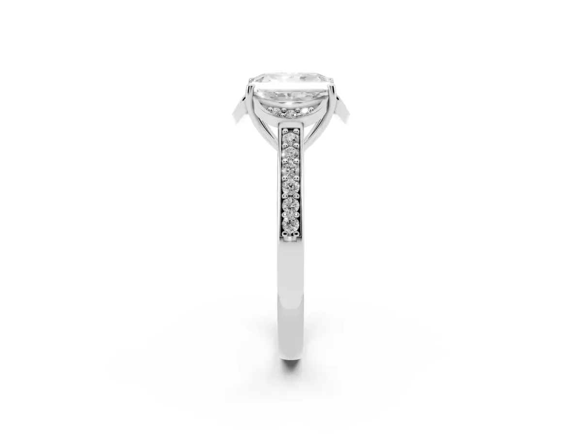 Radiant Cut Cut Halo Diamond Ring with Channel Set Band and Four-Prong Setting White gold