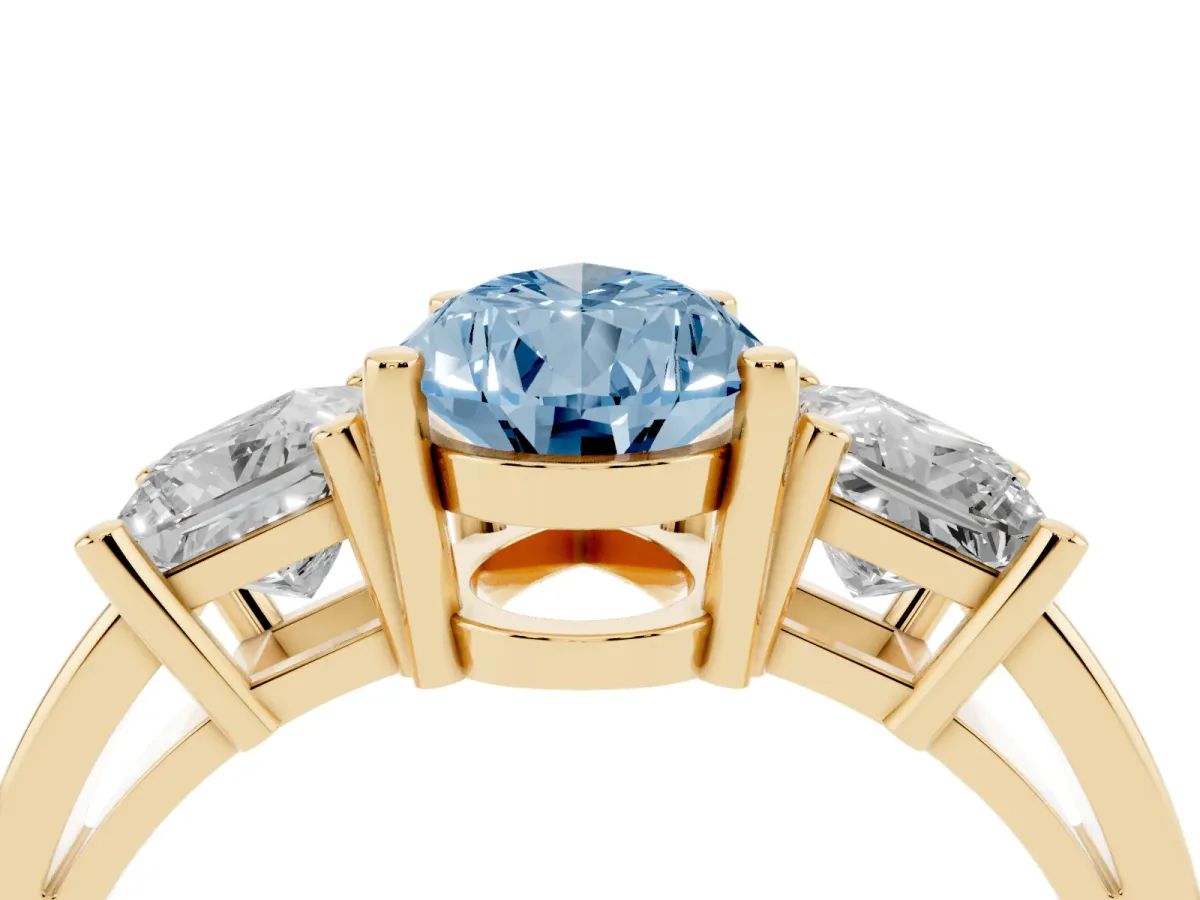 Fancy Blue Three-Stone Pear Cut Cut Solitaire Ring with Prong Setting Yellow gold