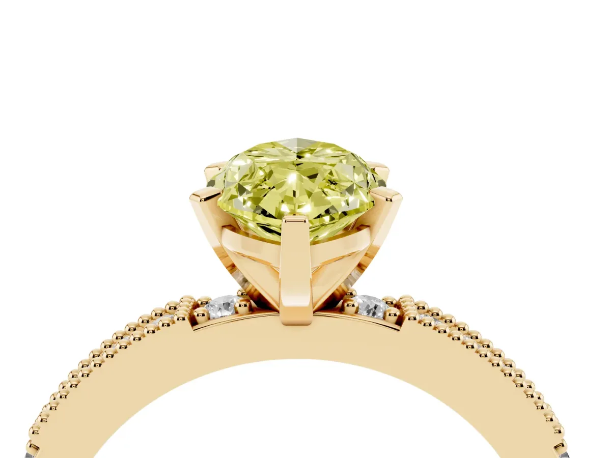 Fancy Yellow Marquise Cut Solitaire with Pavé Band and Four-Prong Setting Yellow gold