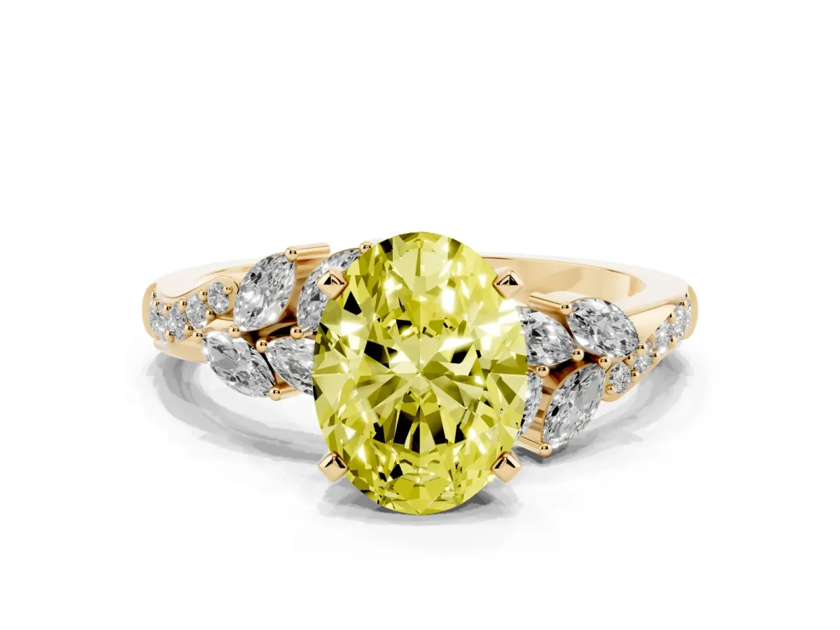 Fancy Yellow Oval Cut Solitaire Marquise Twist Band with Six-Prong Setting Yellow gold