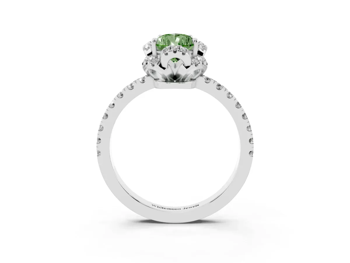 Fancy Green Pear Cut Diamond Halo Pave Band with Four-Prong Setting Silver