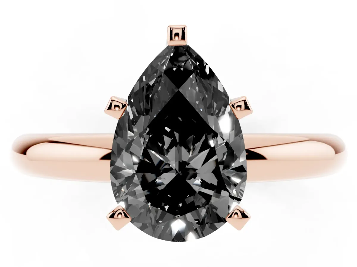 Fancy Black Pear Cut Diamond Solitaire Engagement Ring with Round Band and Four-Prong Setting Rose gold