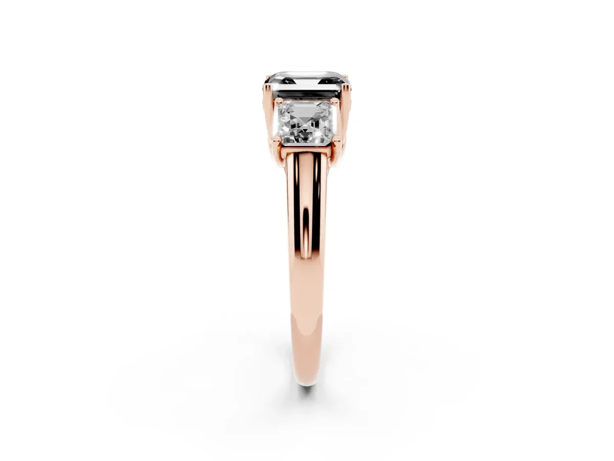 Fancy Black Three-Stone Asscher Cut Diamond Engagement Ring with Prong Setting Rose gold