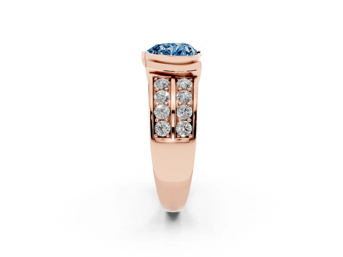 Fancy Blue Heart Cut Brilliant Diamond Channel Set Wide Band Ring with Bezel Setting Rose gold