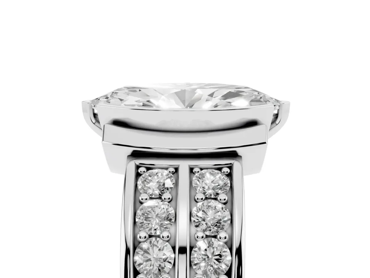 Marquise Cut Brilliant Diamond Channel Set Wide Band Ring with Bezel Setting Silver