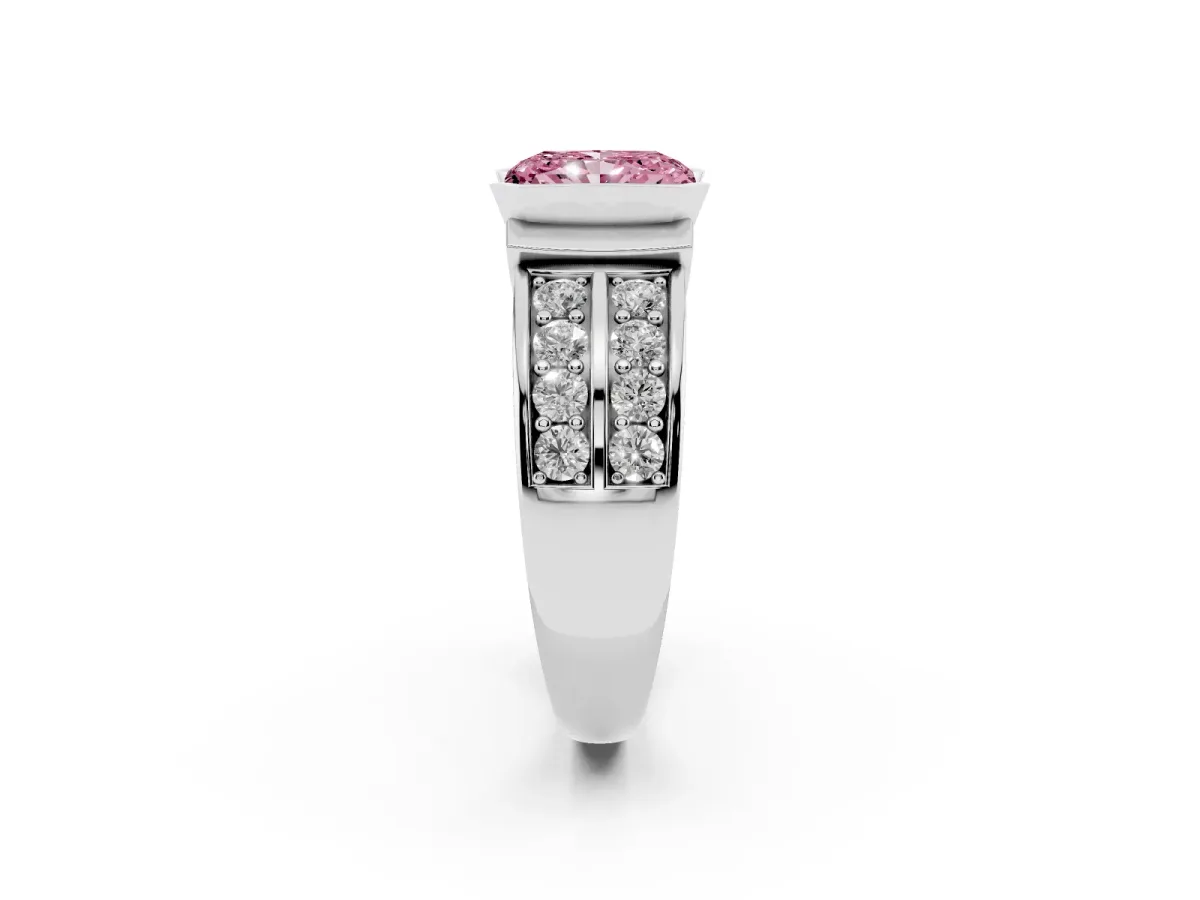 Fancy Pink Radiant Cut Brilliant Diamond Channel Set Wide Band Ring with Bezel Setting Silver