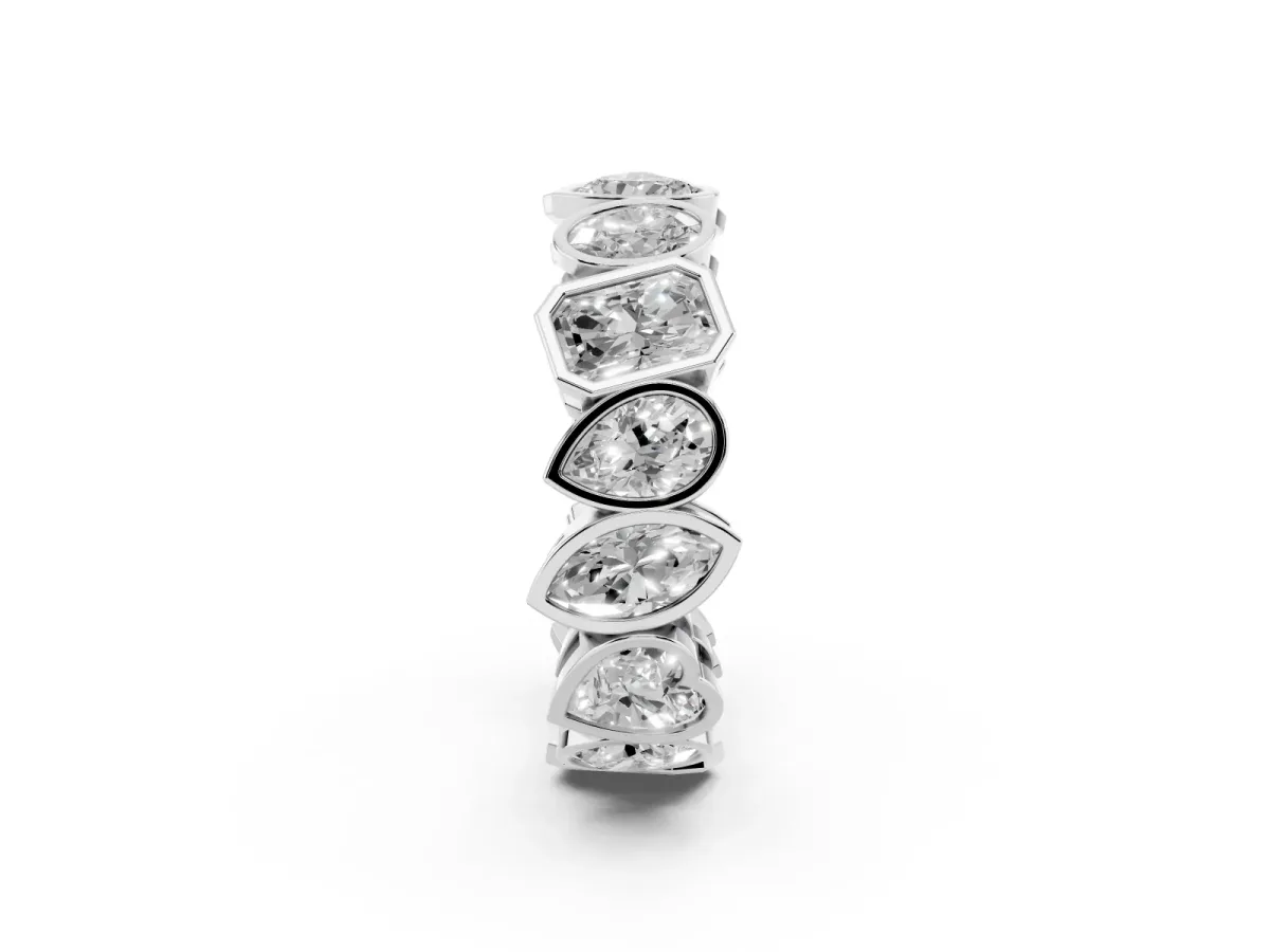Mixed Shape Diamond Bezel Set Eternity Wedding Band Silver