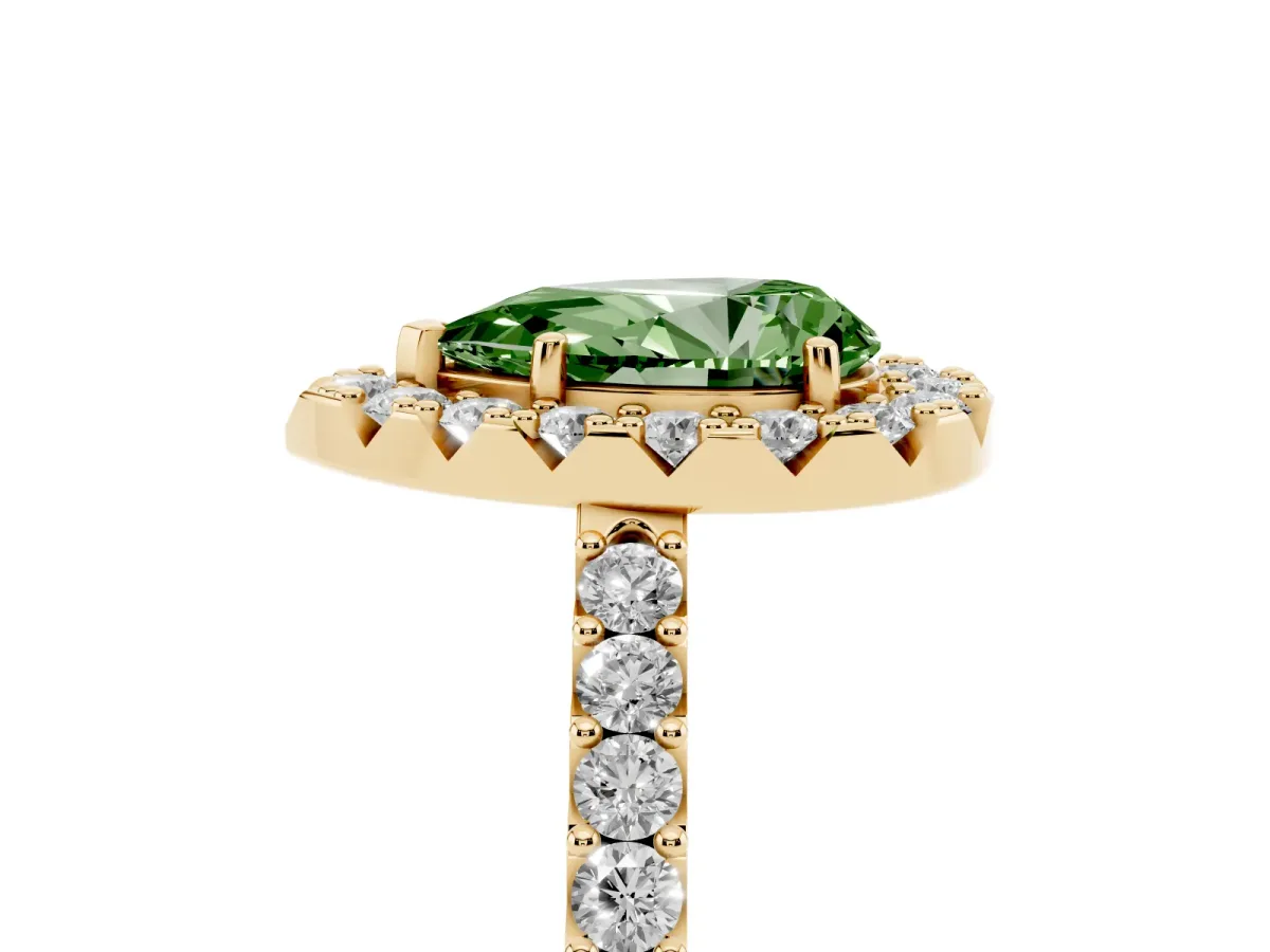 Fancy Green Pear Cut Halo Diamond Pavé Solitaire Ring Yellow gold