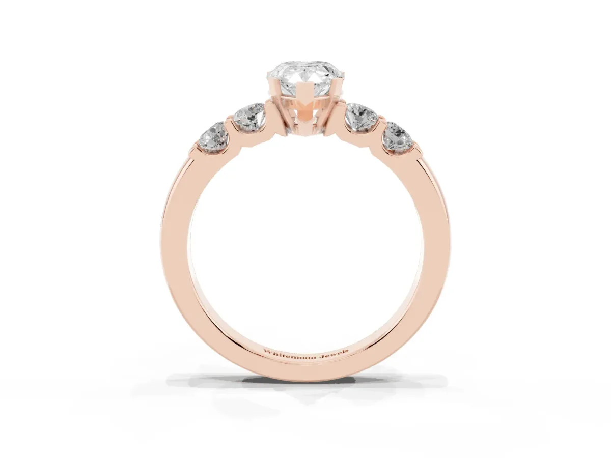 Pear Cut Brilliant Cut Diamond Five-Stone Prong Set Engagement Ring with Channel Band Rose gold