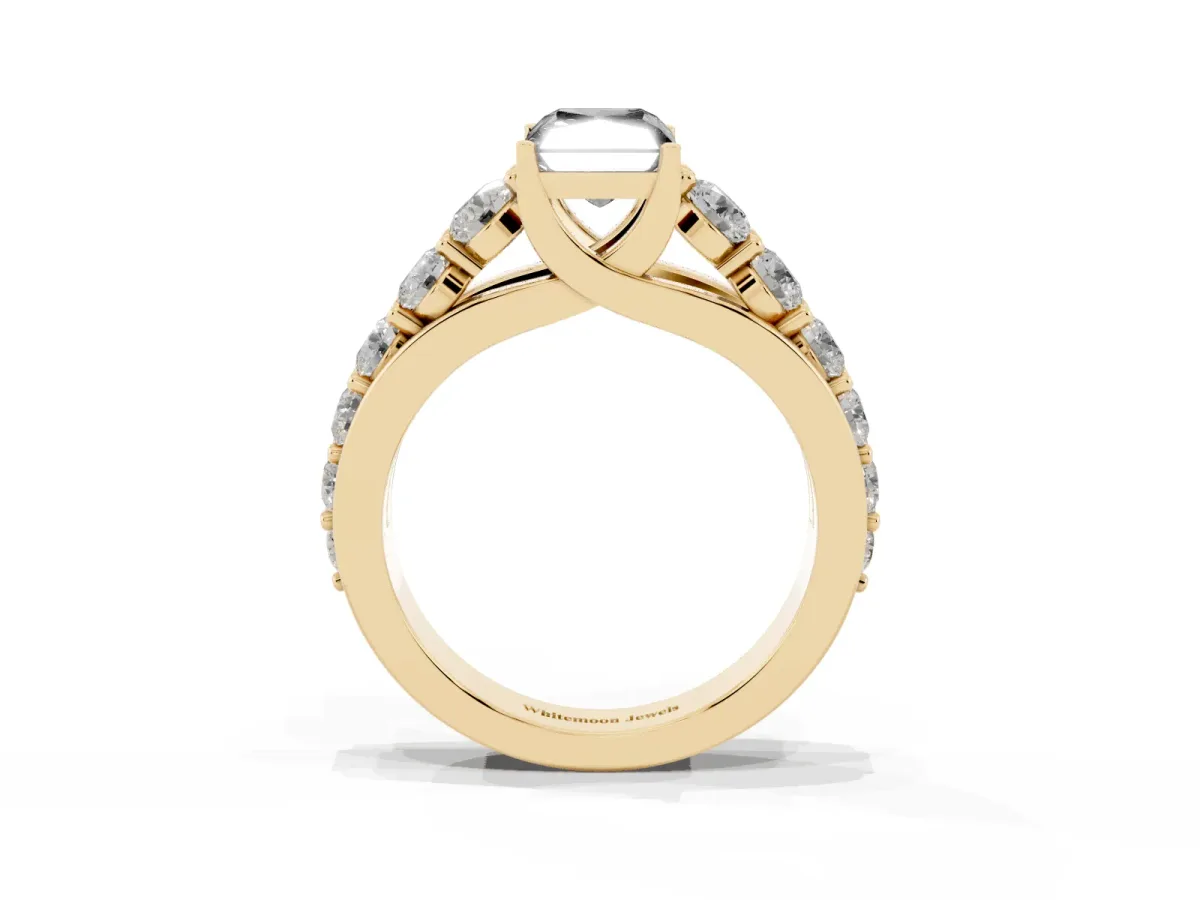 Fancy Black Radiant Cut Diamond Engagement Ring with Pavé Band and Four-Prong Setting Yellow gold