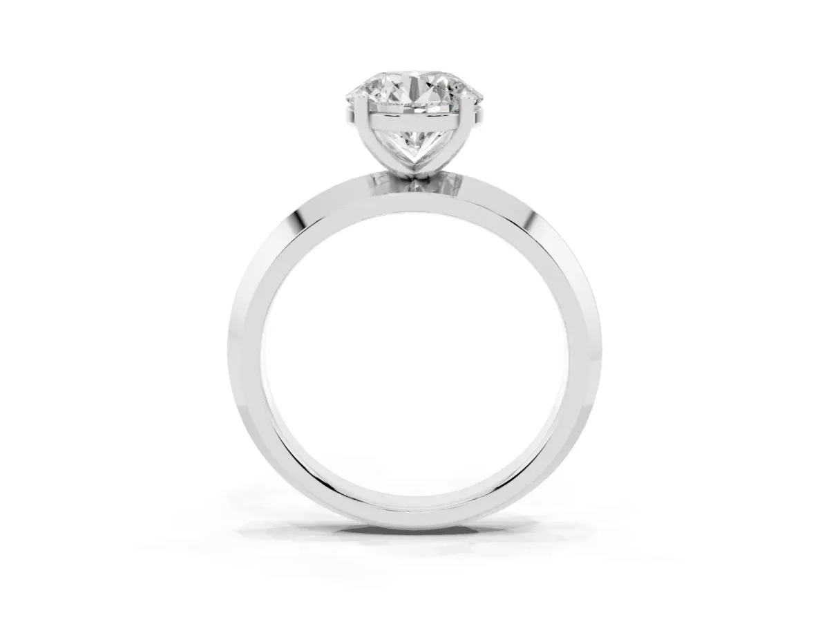 Round Cut Cut Solitaire Engagement Ring with Flat Band and Four-Prong Setting Silver